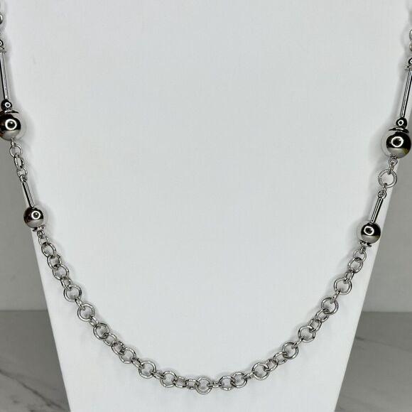 Chico's Silver Tone Beaded Long Chain Link Necklace ✨ - Picture 9 of 14
